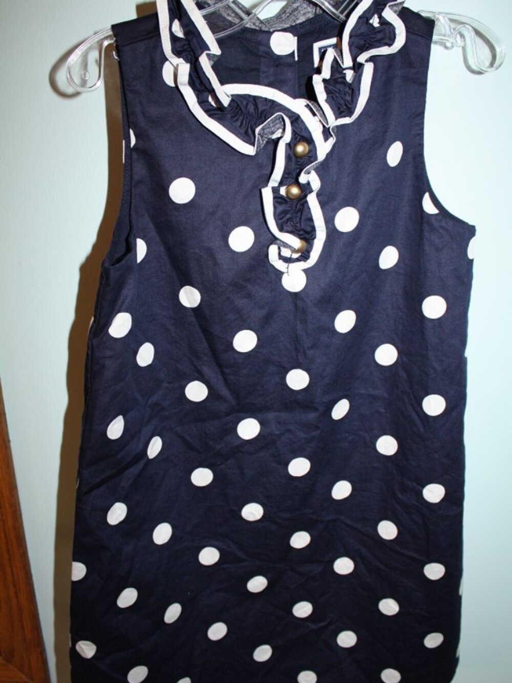 Janie and Jack Size 5 BLOOM TOWN Retro Blue Polka Dot Lined Ruffle Shift Dress